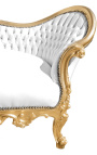 Barockes Medaillon-Sofa im Napoleon-III-Stil, weißes Kunstleder und Blattgoldholz