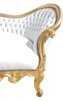 Baroka Napoleona III stila medaliona sofas ar baltu ādu un zelta lapas koka