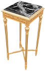 Wysoki model złotego stolika bocznego w kształcie kwadratu w stylu Ludwika XVI z blatem z czarnego marmuru