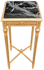 Wysoki model złotego stolika bocznego w kształcie kwadratu w stylu Ludwika XVI z blatem z czarnego marmuru