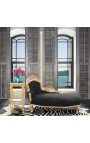 Grande chaise longue barroca em tecido de veludo preto e madeira dourada