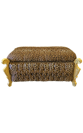 Velik baročni prtljažnik za klop v slogu Ludvika XV. blago leoparda in zlat les