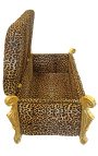 Duża ława w stylu barokowym Kufer z tkaniny lamparta w stylu Ludwika XV i złotego drewna