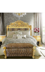 Grande banquette coffre baroque de style Louis XV tissu léopard et bois doré