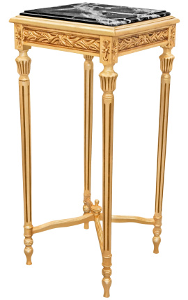 Visoki model zlatnog pomoćnog stolića četvrtastog oblika od crnog mramora u stilu Luja XVI