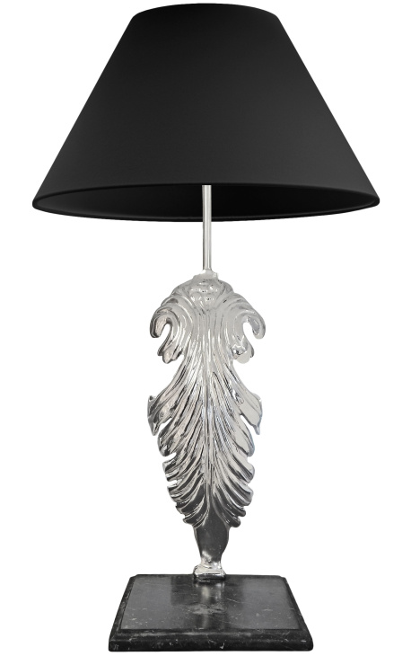 Lámpara de mesa en plata bronce base de mármol negro