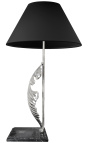 Lámpara de mesa en plata bronce base de mármol negro