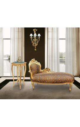 Didelis barokinis šezlongas, leopardo audinys ir aukso mediena