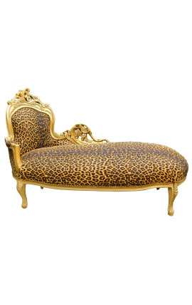 Espreguiçadeira barroca grande em tecido leopardo e madeira dourada