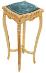 Wysoki model złotego stolika bocznego w kształcie kwadratu w stylu Ludwika XV z zielonym marmurowym blatem
