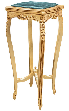 Tall modelis zelta sānu galda laukums formas Louis XV Stila zaļš marmora tops