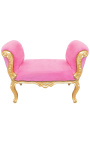 Barocke Louis XV-Bank aus rosa Samtstoff und goldenem Holz 