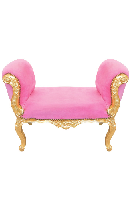 Barroco Louis XV banco de terciopelo rosa tela y madera de oro