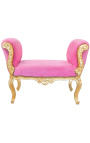 Barocke Louis XV-Bank aus rosa Samtstoff und goldenem Holz 