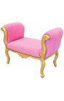 Barroco Louis XV banco de terciopelo rosa tela y madera de oro