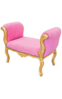 Barocke Louis XV-Bank aus rosa Samtstoff und goldenem Holz 