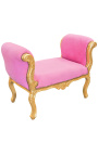 Barokowa ławka Ludwika XV różowa aksamitna tkanina i złote drewno 