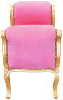 Barroco Louis XV banco de terciopelo rosa tela y madera de oro
