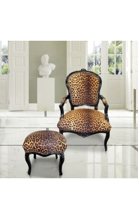 Respaldo barroco Louis XV tela leopardo y madera negra lacada