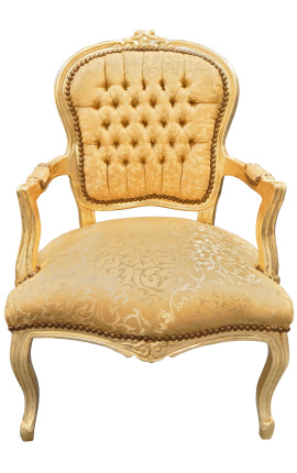 Barok lænestol af Louis XV stil gyldent satin stof guld træ