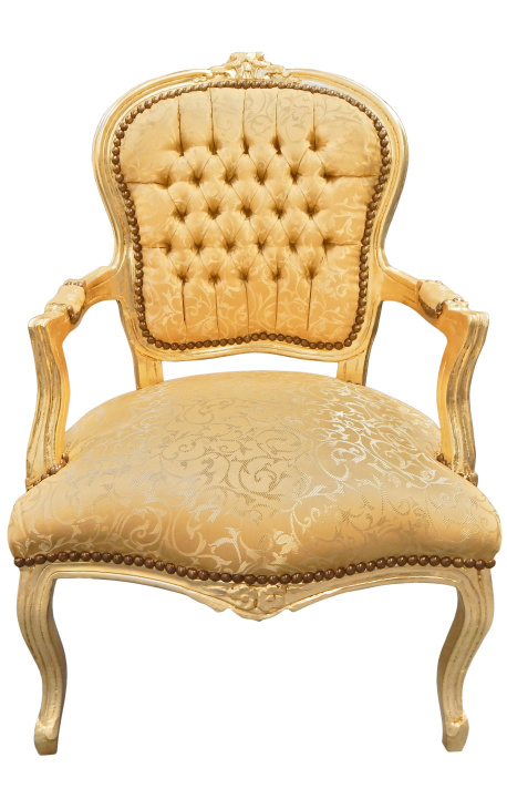 LOUIS XV ARM CHAIR FRENCH STYLE CHAIR VINTAGE FURNITURE GOLD BLACK SATIN 