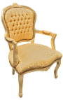 Barok lænestol af Louis XV stil gyldent satin stof guld træ