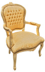 Fauteuil baroque de style Louis XV satiné doré et bois doré