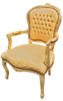 Baroka atzveltnes krēsls no Luija XV stila zelta satīna auduma zelta koka