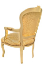 Baroque armchair of Louis XV style golden satin fabric gold wood