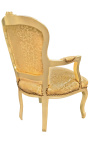 Fauteuil baroque de style Louis XV satiné doré et bois doré