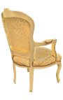 Poltrona estilo Luís XV barroco com cetim dourado e madeira dourada
