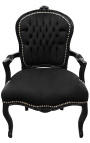 Fauteuil baroque de style Louis XV velours noir et bois noir