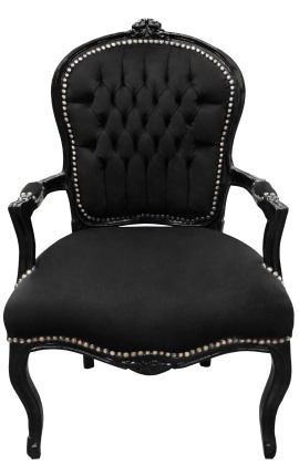 Scaun baroc de Louis XV tip de țesătură din catifea neagră și lemn negru