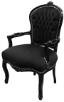 Fauteuil baroque de style Louis XV velours noir et bois noir