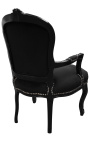 Baroque armchair of Louis XV style black velvet texture and black lacquered wood
