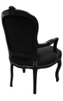 Fauteuil baroque de style Louis XV velours noir et bois noir