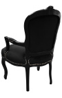 Fauteuil baroque de style Louis XV velours noir et bois noir