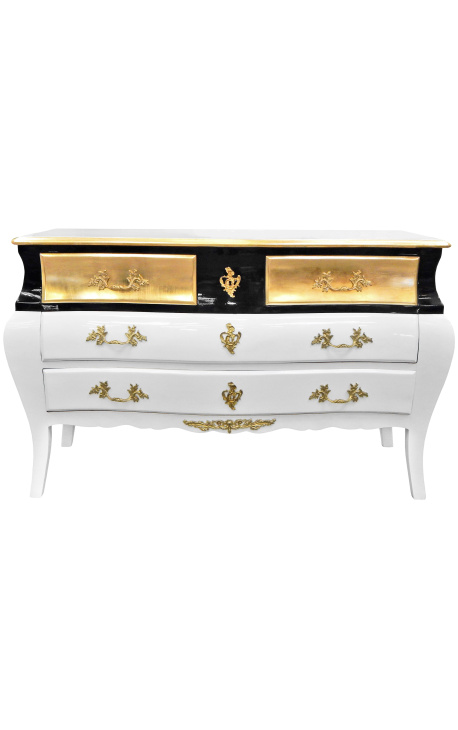 Commode baroque de style Louis XV laqué blanc et noir