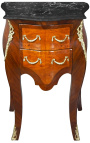 Sengekant 2 skuffer intarsia med bronse og sort marmor topp