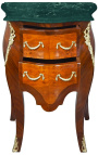 Chevet commode marquetée 2 tiroirs avec bronzes et plateau en marbre vert