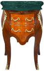 Chevet commode marquetée 2 tiroirs avec bronzes et plateau en marbre vert