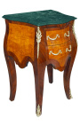 Chevet commode marquetée 2 tiroirs avec bronzes et plateau en marbre vert