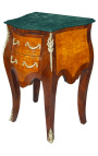 Chevet commode marquetée 2 tiroirs avec bronzes et plateau en marbre vert