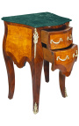 Bedside 2 drawers marquetry with bronze and green marble top
