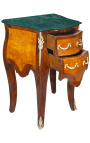 Chevet commode marquetée 2 tiroirs avec bronzes et plateau en marbre vert