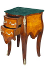 Chevet commode marquetée 2 tiroirs avec bronzes et plateau en marbre vert