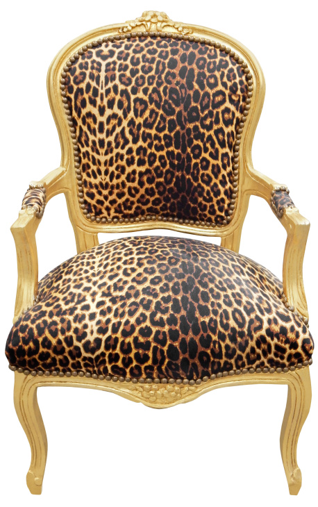 Poltrone barocco di Louis XV stile leopardo e legno dorato - 1