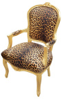 Silla barroca de leopardo de estilo Luis XV y madera de oro