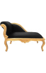 Louis XV Chaise Longue μαύρο βελούδο ύφασμα και χρυσό ξύλο - 1