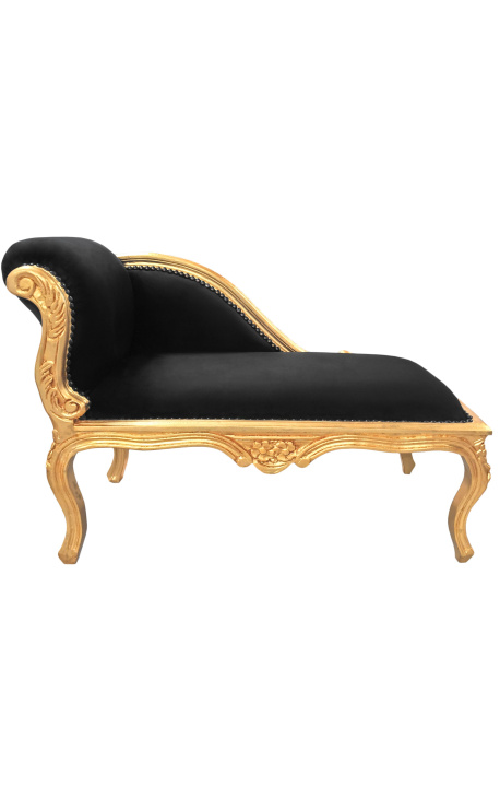 Louis XV Chaise Longue μαύρο βελούδο ύφασμα και χρυσό ξύλο - 1